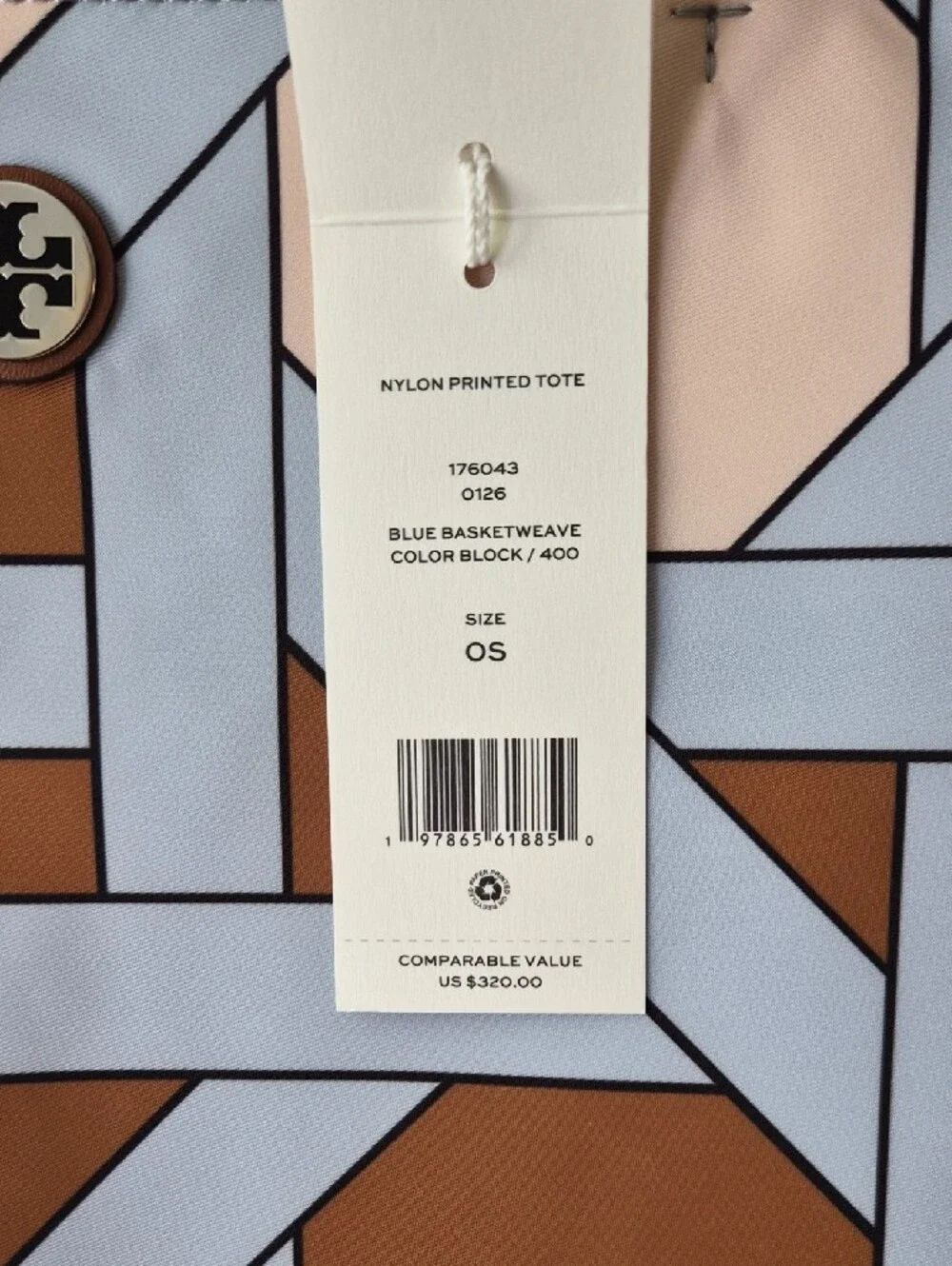 NWTs Tory Burch Basketweave Color Block Tote Bag - Blue/Tan
